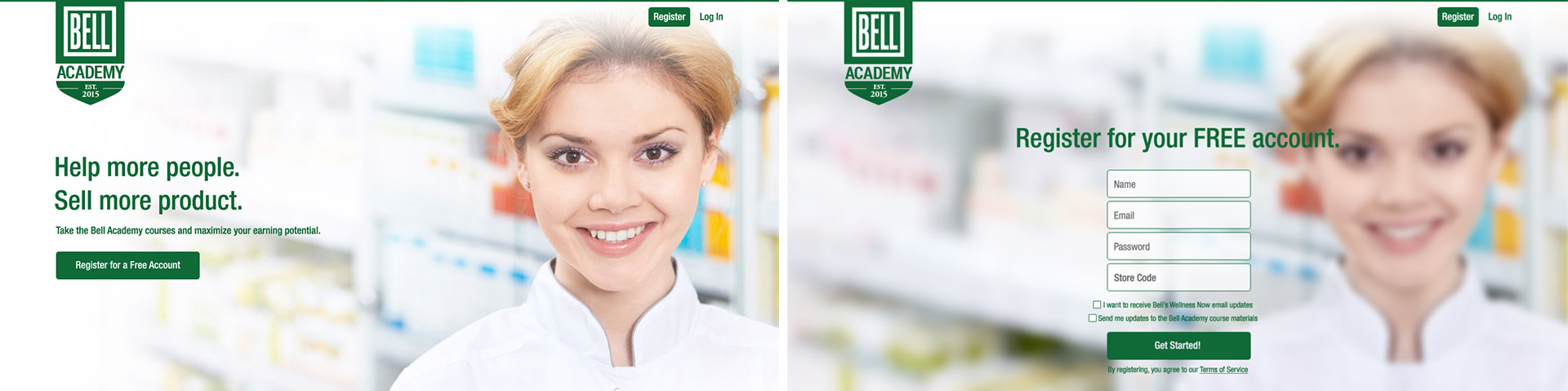 Bell Academy Login Screens